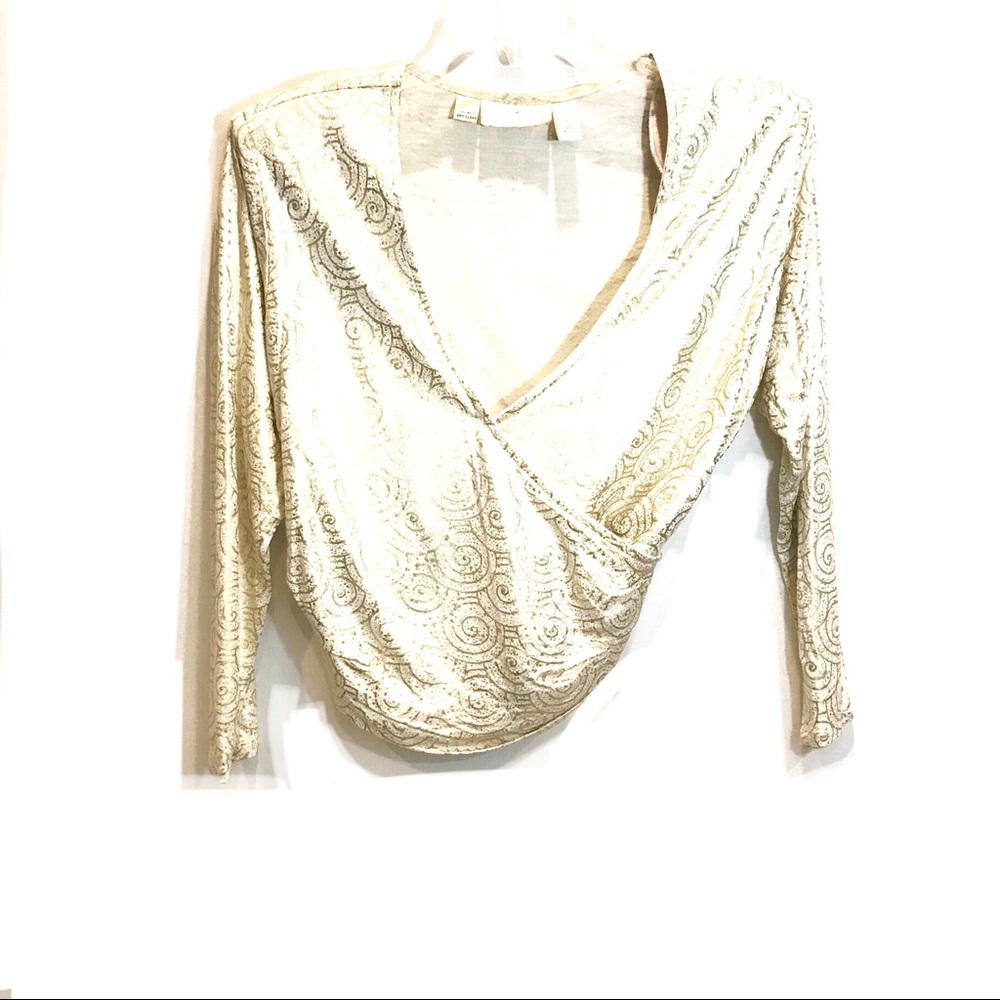 Cache Wrap Waist Tops/ Gold Metallic Print Sz S/M